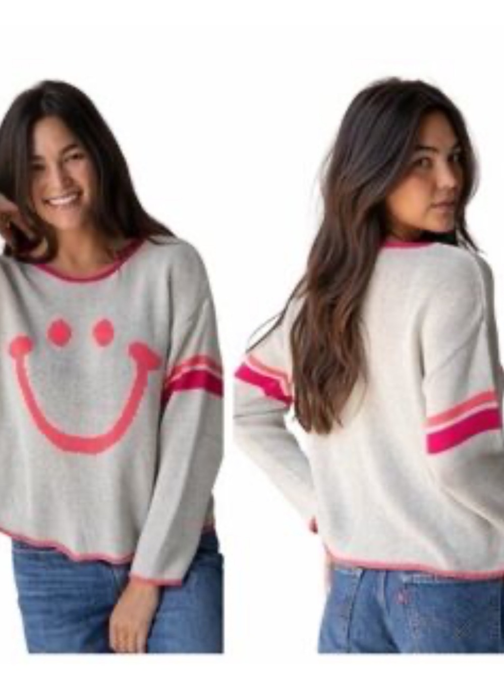 Natural Life Carson Knit Sweater Smiley Face Stripe Medium